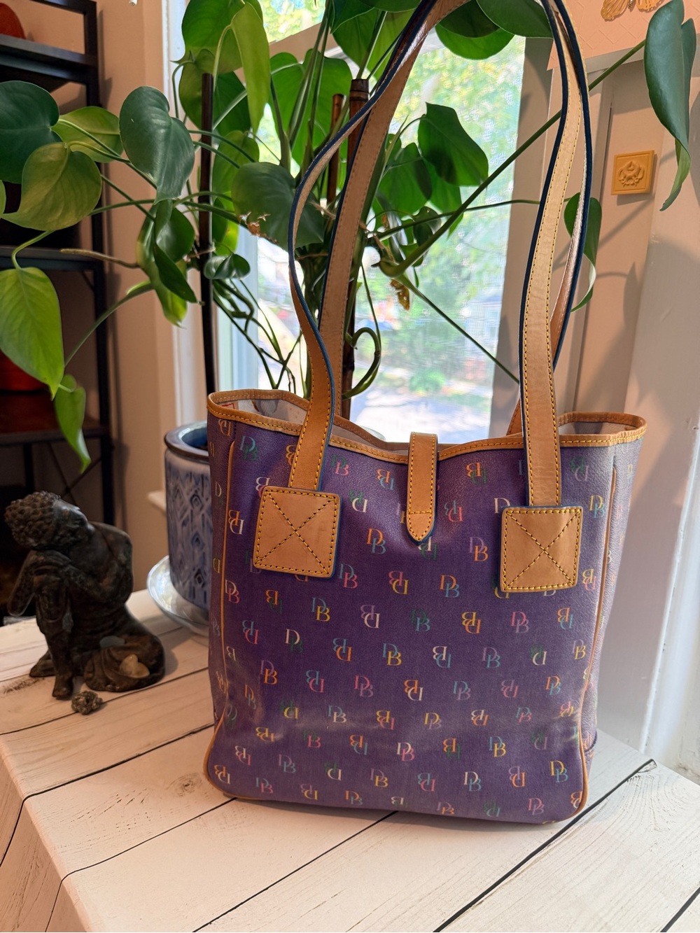 Dooney & Bourke | Y2K “IT Collection” Multicolor Monogram Shopper Tote, Purple - Picture 2 of 15